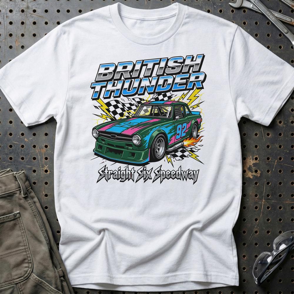 Triumph TR6 British Thunder Straight Six Speedway - Unisex T-Shirt-Beklædning-Triumph-Hvid-S-Garage Culture Shop- garage - man cave - merchandise