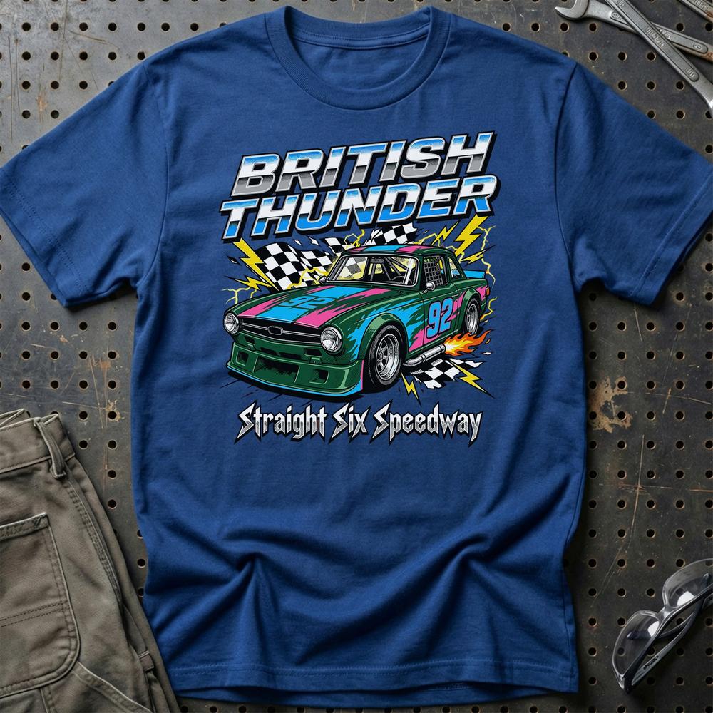 Triumph TR6 British Thunder Straight Six Speedway - Unisex T-Shirt-Beklædning-Triumph-Blå Royal-S-Garage Culture Shop- garage - man cave - merchandise