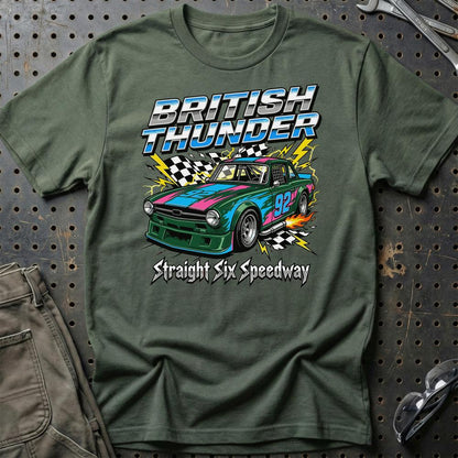 Triumph TR6 British Thunder Straight Six Speedway - Unisex T-Shirt-Beklædning-Triumph-Grøn Militær-S-Garage Culture Shop- garage - man cave - merchandise