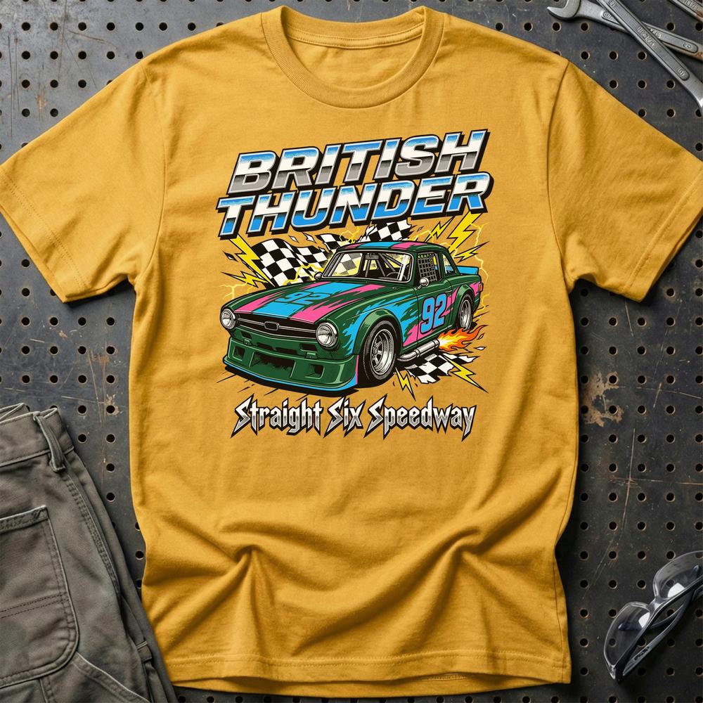 Triumph TR6 British Thunder Straight Six Speedway - Unisex T-Shirt-Beklædning-Triumph-Guld-S-Garage Culture Shop- garage - man cave - merchandise