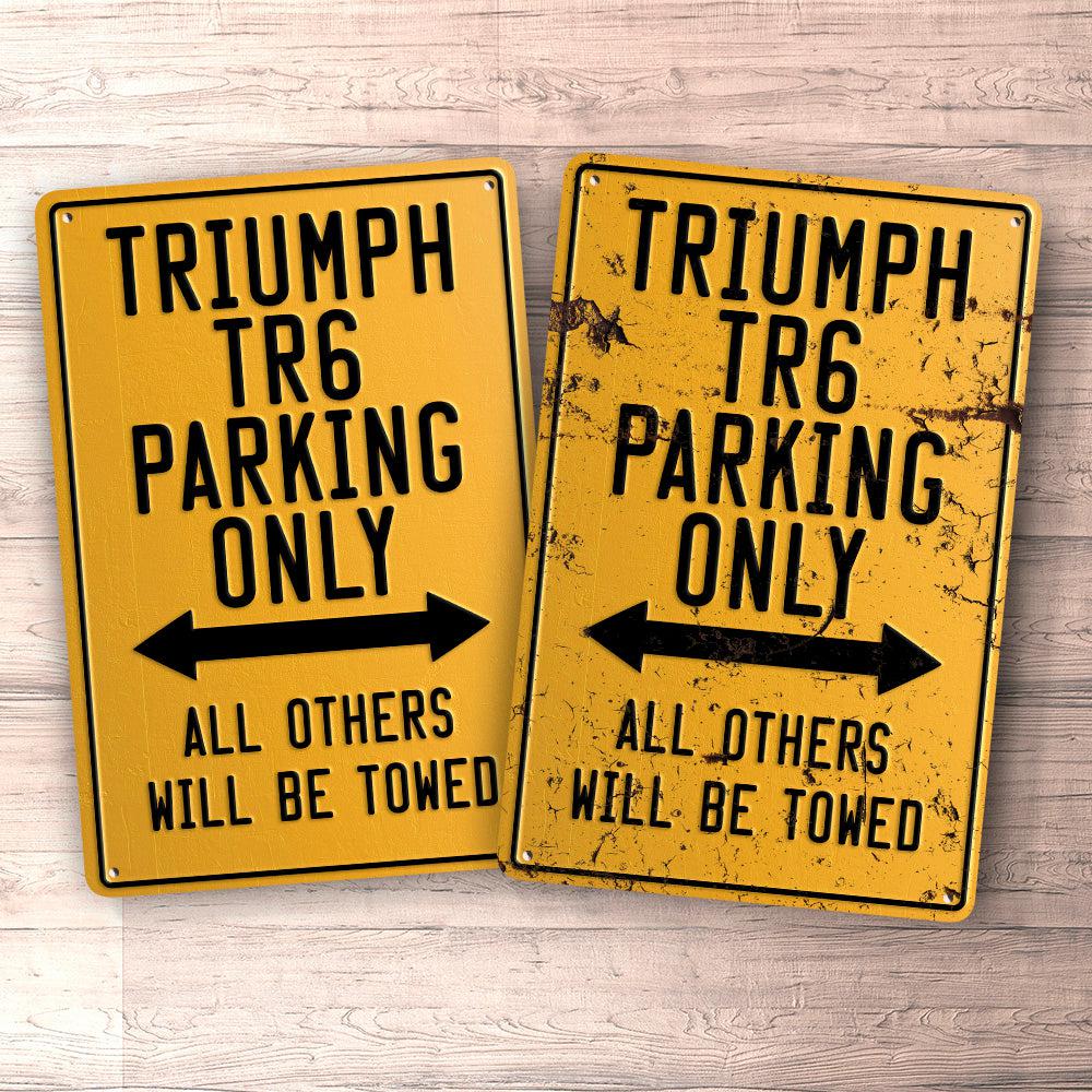 Triumph Tr6 Parking Only Skilte, Musemåtte, Dørmåtte-Parking skilte-Triumph-Garage Culture Shop- garage - man cave - merchandise