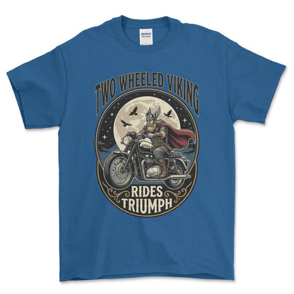 Triumph Two Wheeled Viking Rides Triumph - Unisex T-Shirt , Bomuld-Beklædning-Triumph-Blå Royal-S-Forside-Garage Culture Shop- garage - man cave - merchandise