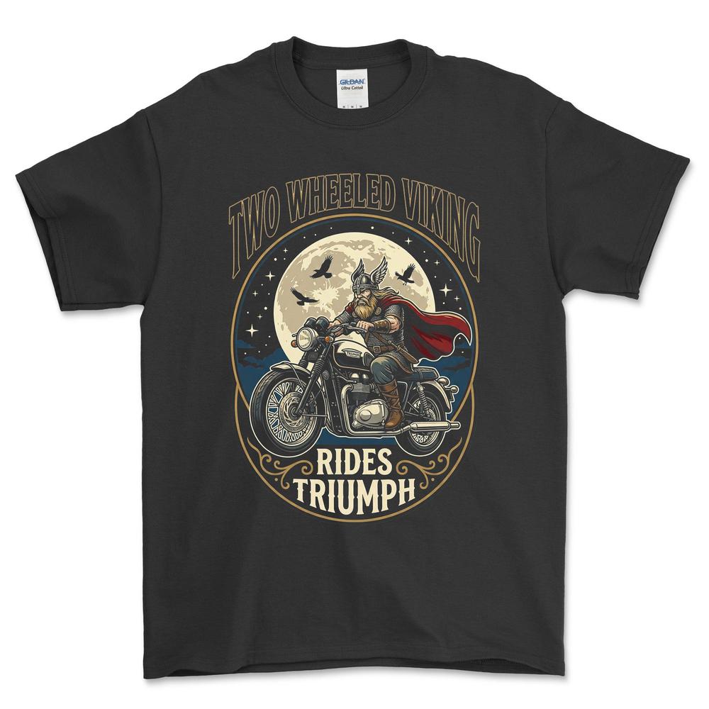 Triumph Two Wheeled Viking Rides Triumph - Unisex T-Shirt , Bomuld-Beklædning-Triumph-Sort-S-Forside-Garage Culture Shop- garage - man cave - merchandise