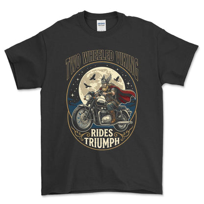 Triumph Two Wheeled Viking Rides Triumph - Unisex T-Shirt , Bomuld-Beklædning-Triumph-Sort-S-Forside-Garage Culture Shop- garage - man cave - merchandise