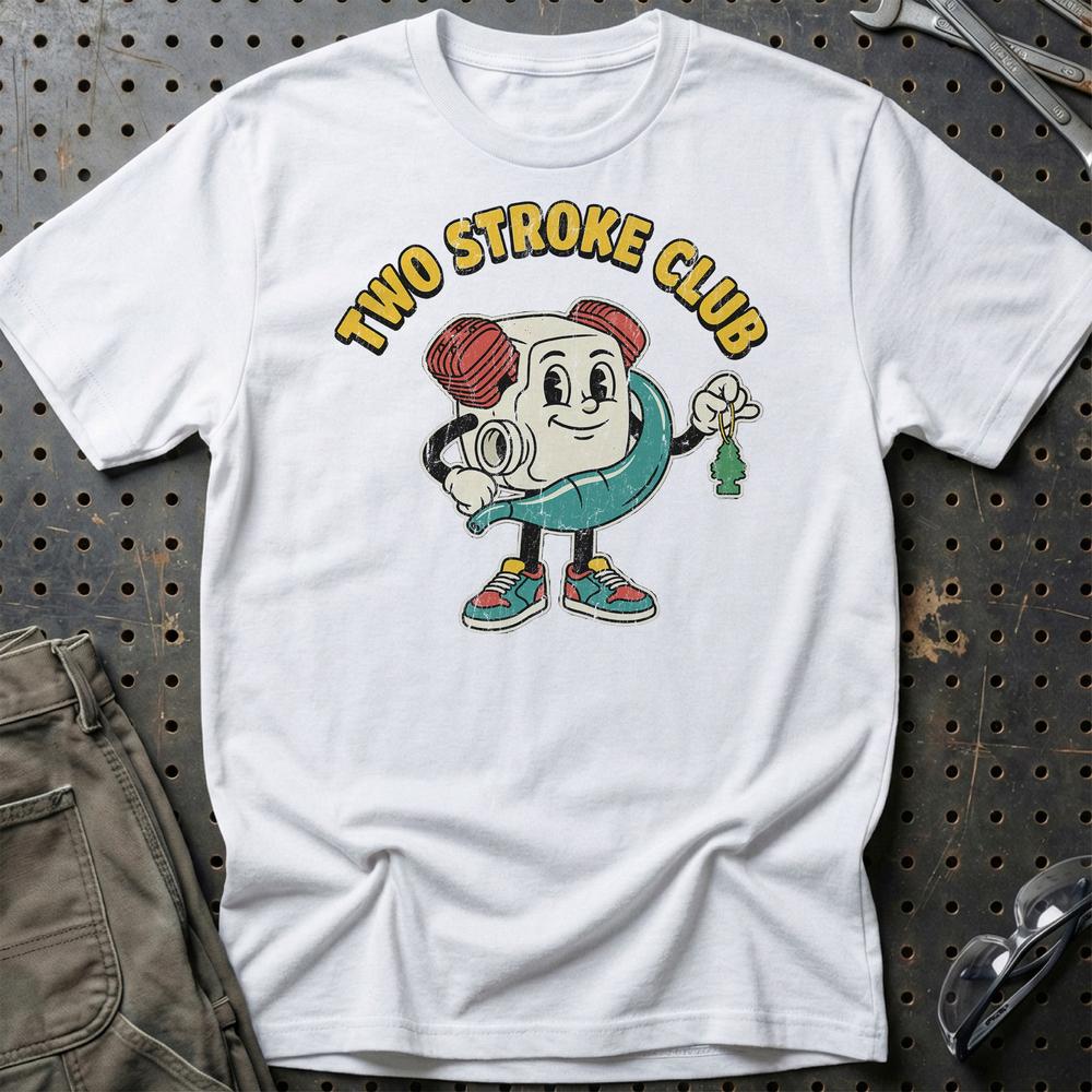 Two Stroke Club - Oldschool Mascot Engine T-Shirt-Beklædning-Garage Culture-Hvid-S-Garage Culture Shop- garage - man cave - merchandise