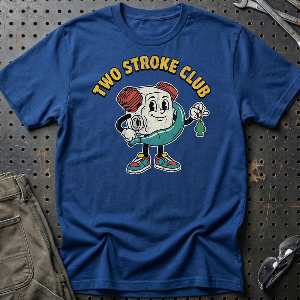 Two Stroke Club - Oldschool Mascot Engine T-Shirt-Beklædning-Garage Culture-Blå Royal-S-Garage Culture Shop- garage - man cave - merchandise