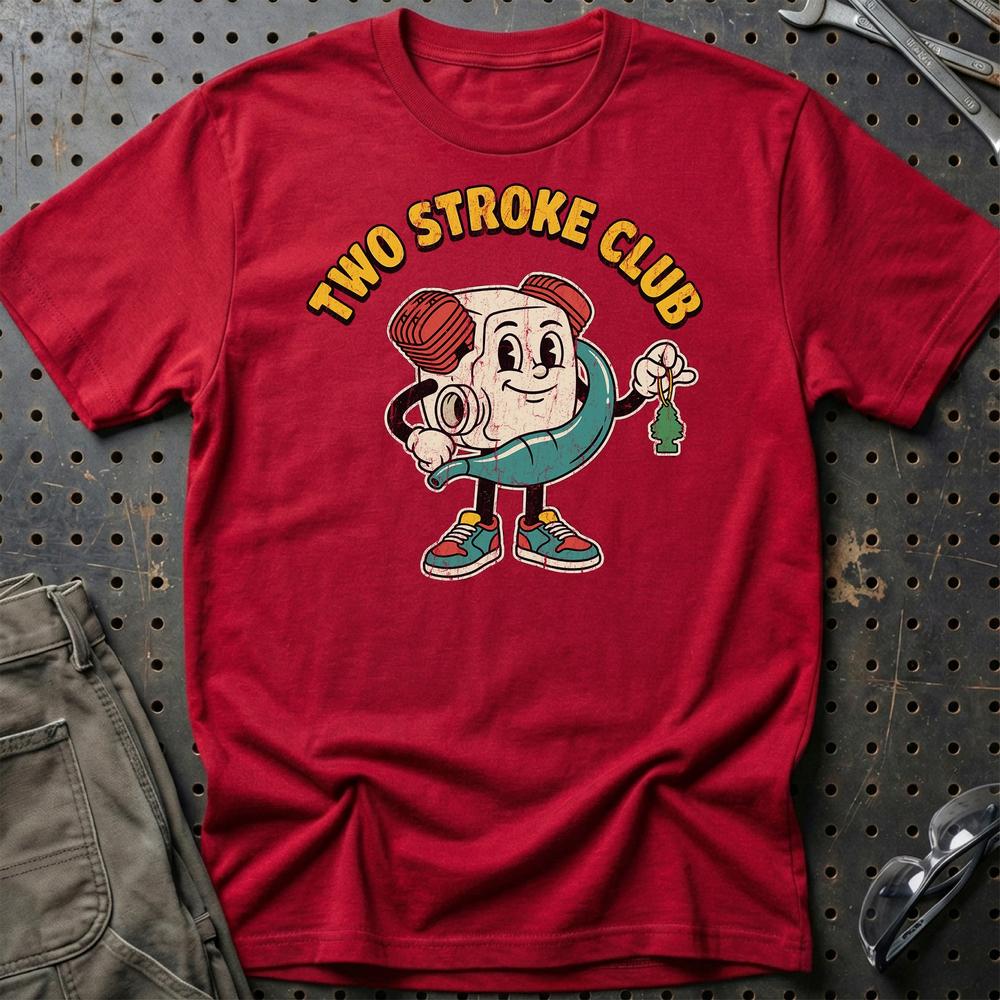 Two Stroke Club - Oldschool Mascot Engine T-Shirt-Beklædning-Garage Culture-Rød-S-Garage Culture Shop- garage - man cave - merchandise