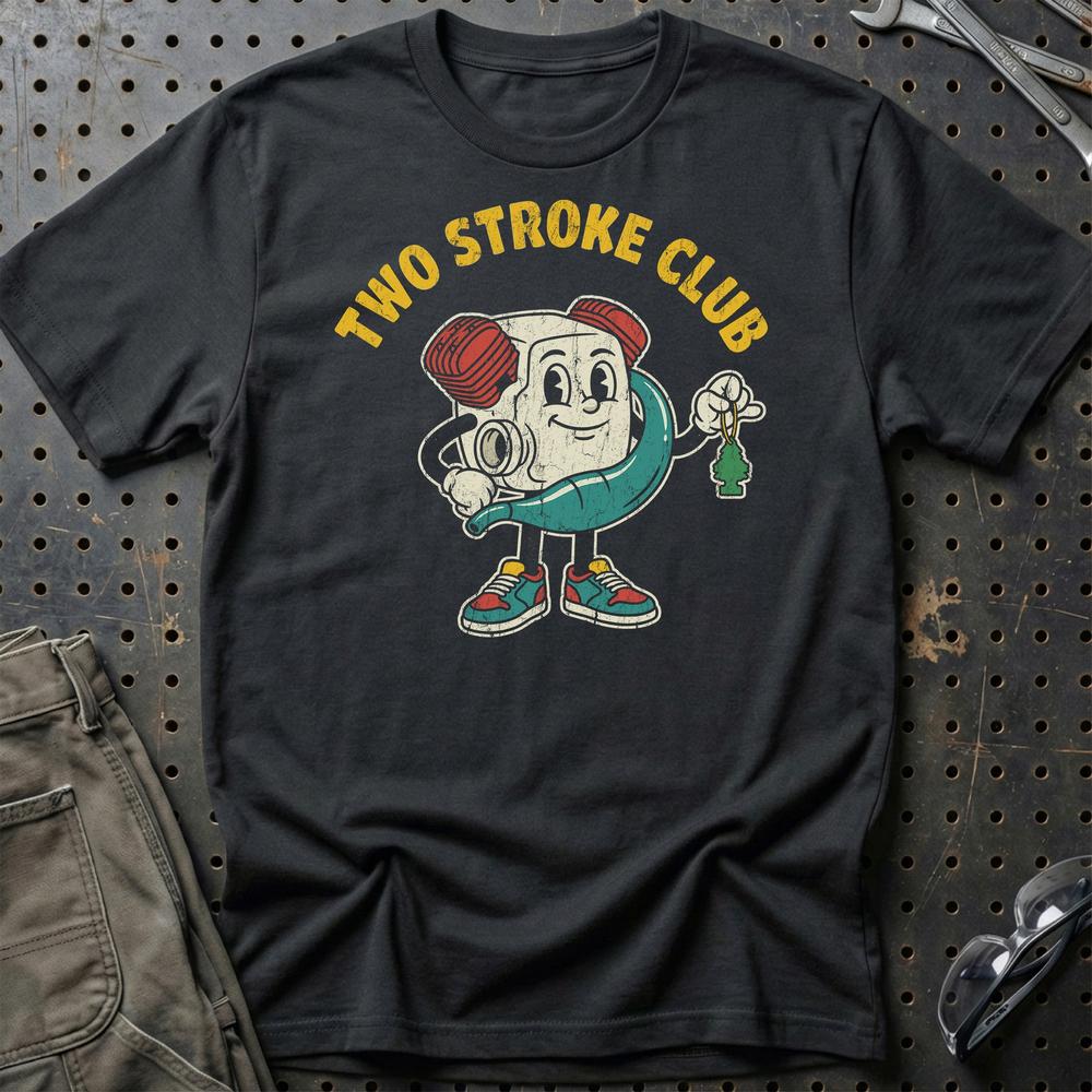 Two Stroke Club - Oldschool Mascot Engine T-Shirt-Beklædning-Garage Culture-Sort-S-Garage Culture Shop- garage - man cave - merchandise