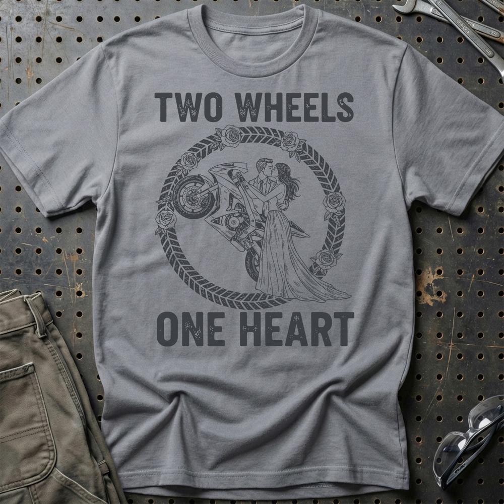 Two Wheels One Heart – Unisex T-Shirt , Bomuld-Beklædning-Garage Culture-Grå Sport-S-Garage Culture Shop- garage - man cave - merchandise