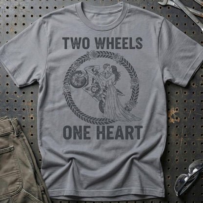 Two Wheels One Heart – Unisex T-Shirt , Bomuld-Beklædning-Garage Culture-Grå Sport-S-Garage Culture Shop- garage - man cave - merchandise