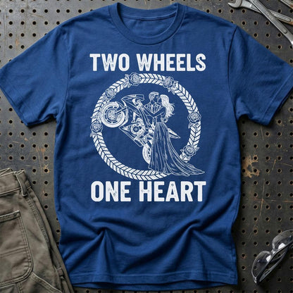 Two Wheels One Heart – Unisex T-Shirt , Bomuld-Beklædning-Garage Culture-Blå Royal-S-Garage Culture Shop- garage - man cave - merchandise