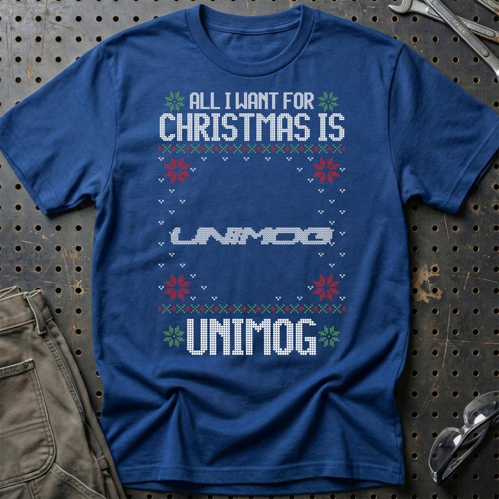 Unimog - All I Want For Christmas T-Shirt-Beklædning-Unimog-Blå Royal-S-Garage Culture Shop- garage - man cave - merchandise