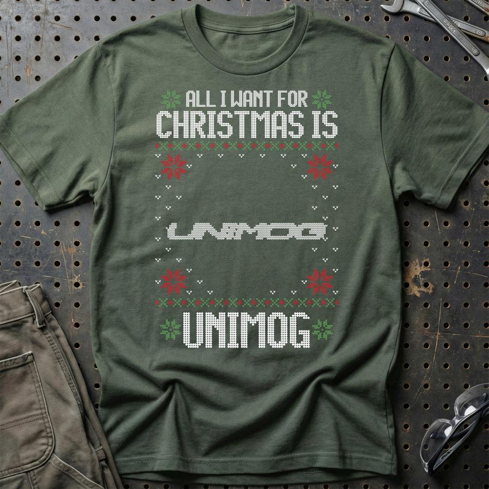 Unimog - All I Want For Christmas T-Shirt-Beklædning-Unimog-Grøn Militær-S-Garage Culture Shop- garage - man cave - merchandise