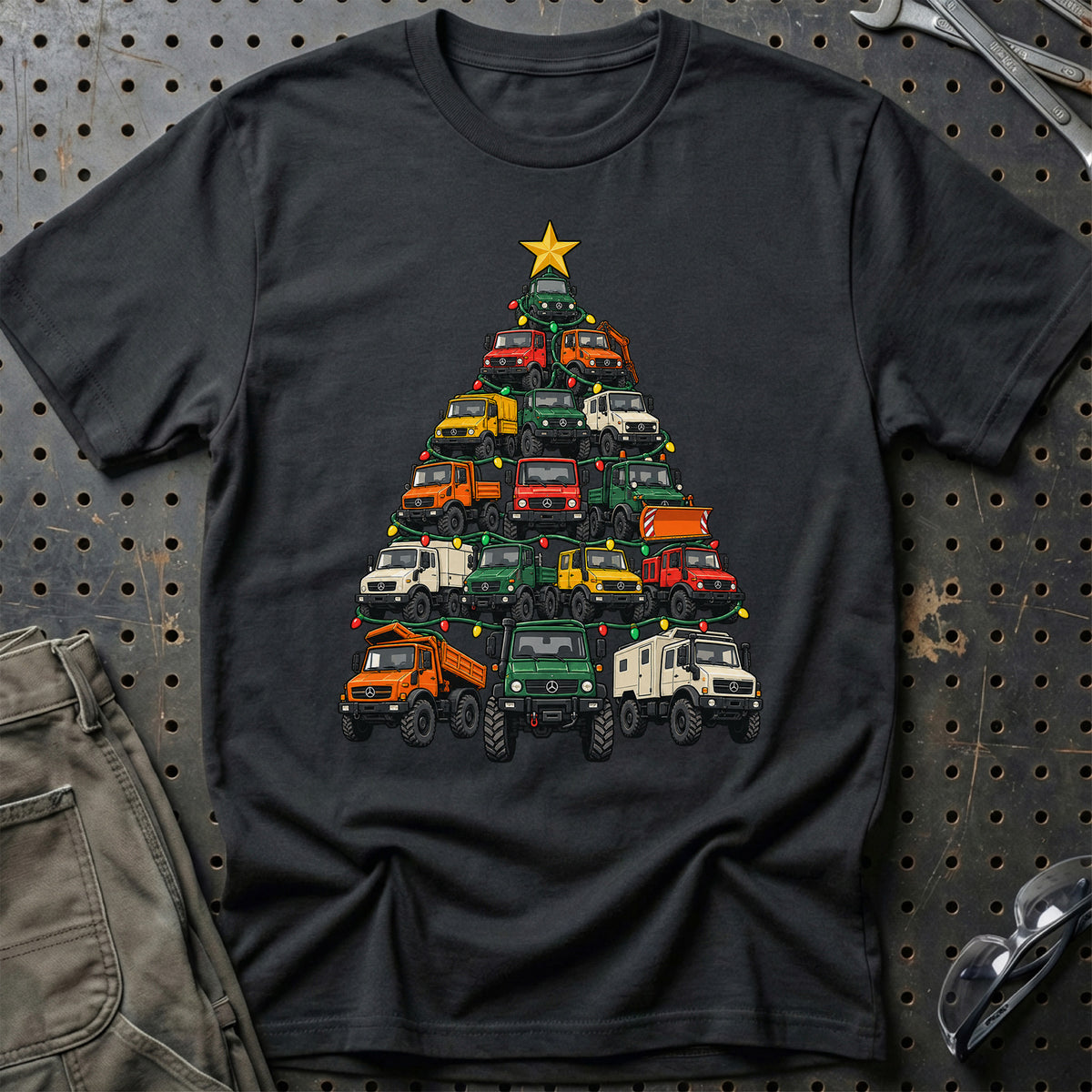 
Unimog Juletræ Christmas Tree Unisex T-Shirt – Sort – print foran