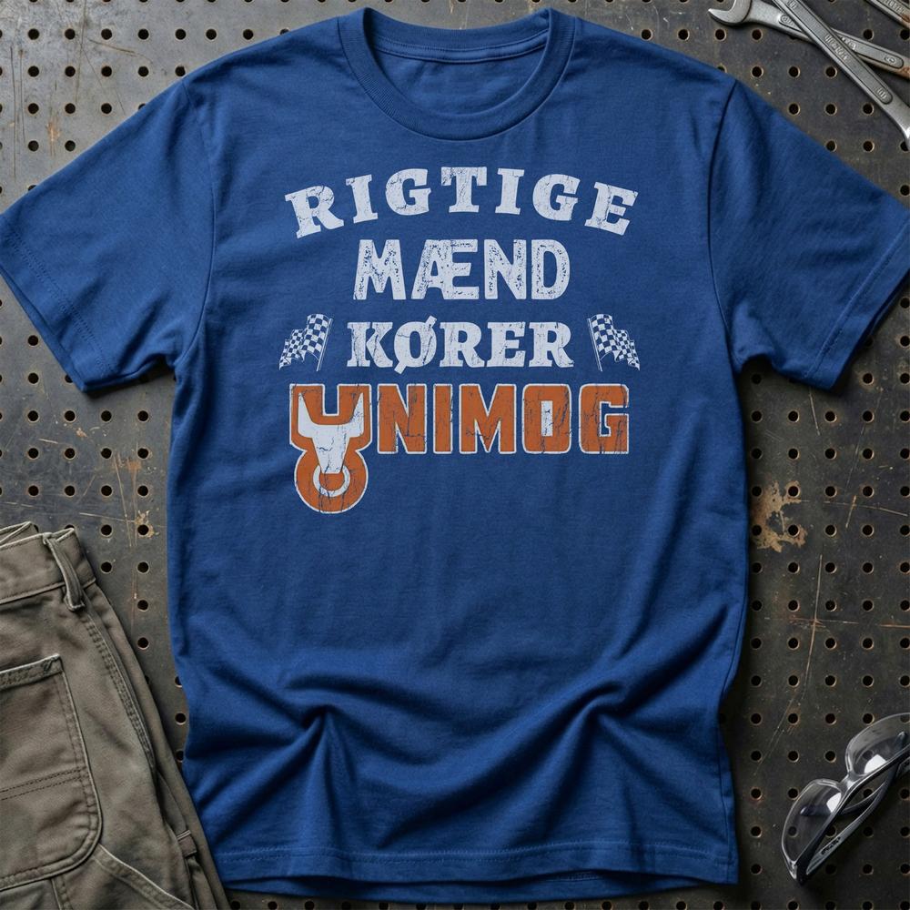 Unimog Rigtige Mænd Kører - Unisex T-Shirt , Bomuld-Beklædning-Unimog-Blå Royal-S-Garage Culture Shop- garage - man cave - merchandise