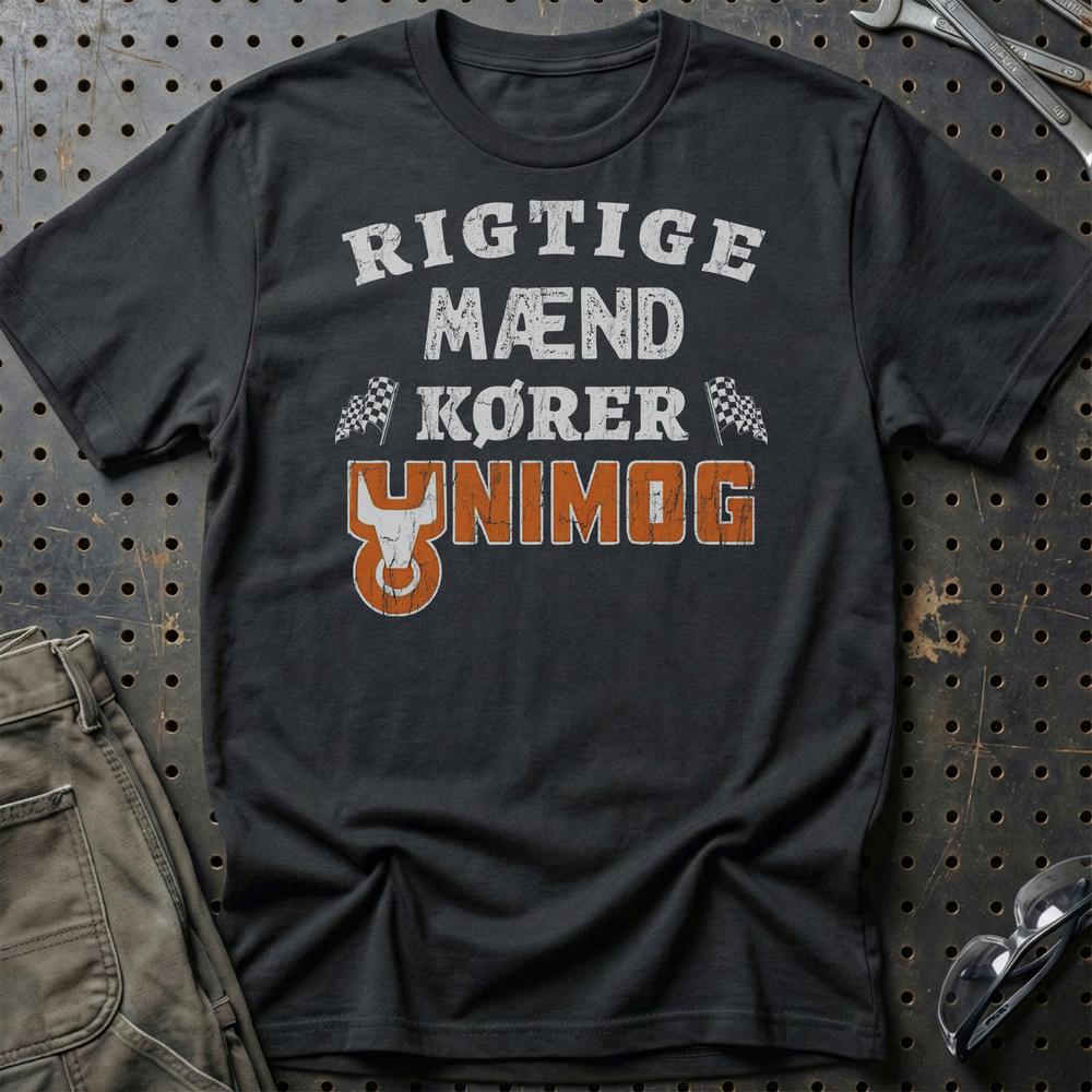 Unimog Rigtige Mænd Kører - Unisex T-Shirt , Bomuld-Beklædning-Unimog-Sort-S-Garage Culture Shop- garage - man cave - merchandise