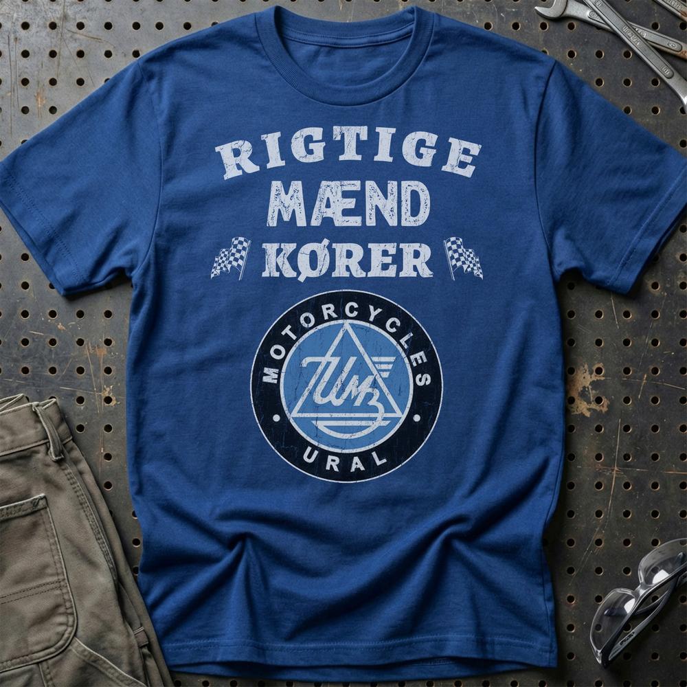 Ural Rigtige Mænd Kører T-Shirt-Beklædning-Ural-Blå Royal-S-Garage Culture Shop- garage - man cave - merchandise