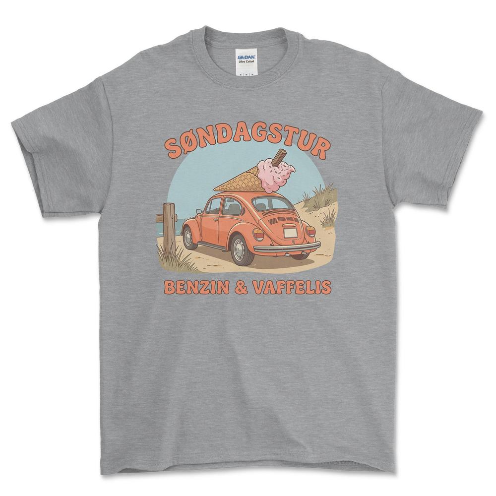 VW Søndagstur - Benzin & Vaffelis T-Shirt-Beklædning-VW-Grå Sport-S-Garage Culture Shop- garage - man cave - merchandise