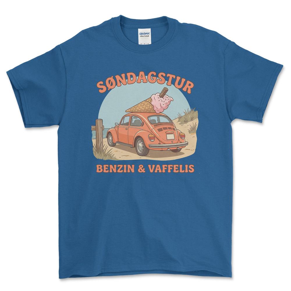 VW Søndagstur - Benzin & Vaffelis T-Shirt-Beklædning-VW-Blå Royal-S-Garage Culture Shop- garage - man cave - merchandise