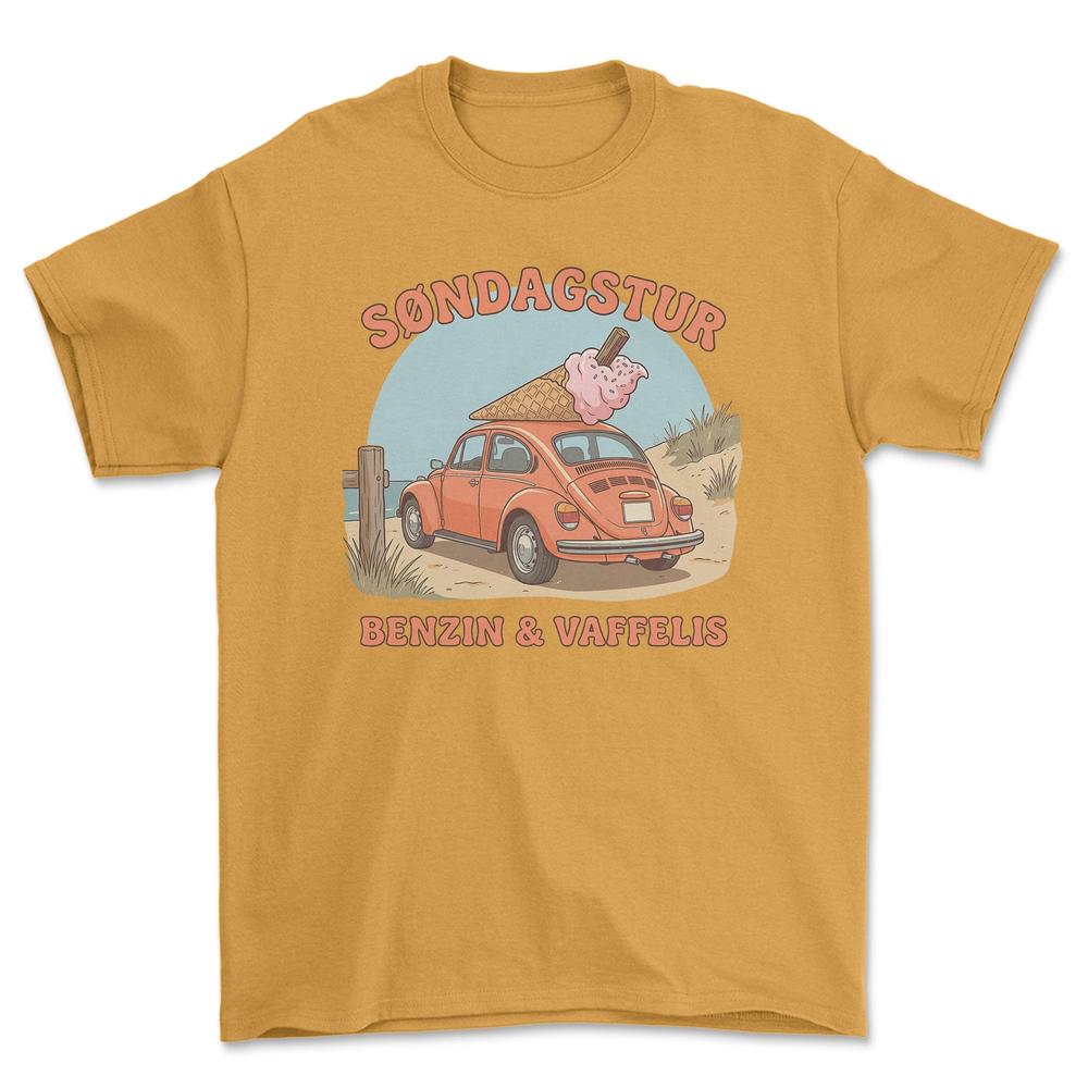 VW Søndagstur - Benzin & Vaffelis T-Shirt-Beklædning-VW-Guld-S-Garage Culture Shop- garage - man cave - merchandise