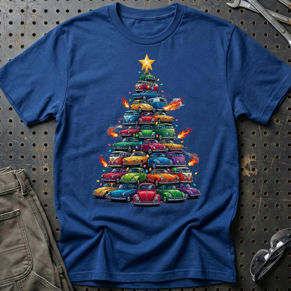 VW Volkswagen Aircooled Juletræ Christmas Tree T-Shirt-Beklædning-VW-Blå Royal-S-Garage Culture Shop- garage - man cave - merchandise