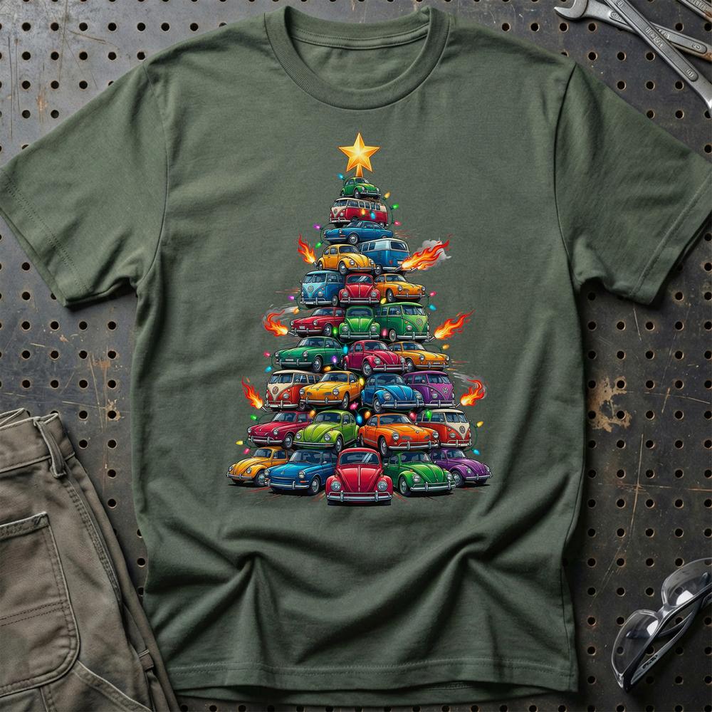 VW Volkswagen Aircooled Juletræ Christmas Tree T-Shirt-Beklædning-VW-Grøn Militær-S-Garage Culture Shop- garage - man cave - merchandise