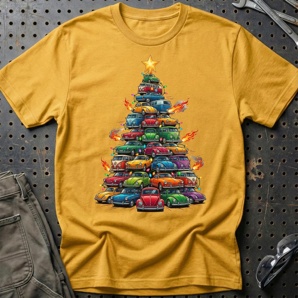 VW Volkswagen Aircooled Juletræ Christmas Tree T-Shirt-Beklædning-VW-Guld-S-Garage Culture Shop- garage - man cave - merchandise