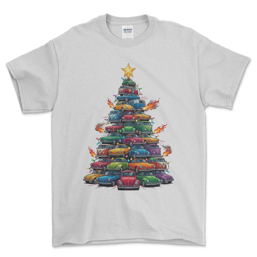 VW Volkswagen Aircooled Juletræ Christmas Tree - Unisex T-Shirt-Beklædning-VW-Hvid-S-Forside-Garage Culture Shop- garage - man cave - merchandise