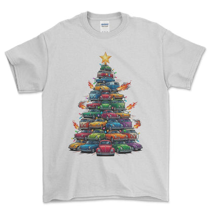 VW Volkswagen Aircooled Juletræ Christmas Tree - Unisex T-Shirt-Beklædning-VW-Hvid-S-Forside-Garage Culture Shop- garage - man cave - merchandise