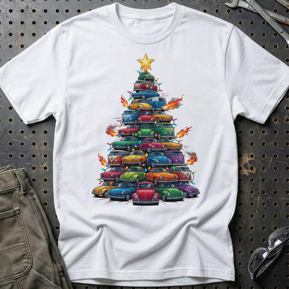 VW Volkswagen Aircooled Juletræ Christmas Tree - Unisex T-Shirt-Beklædning-VW-Hvid-S-Garage Culture Shop- garage - man cave - merchandise