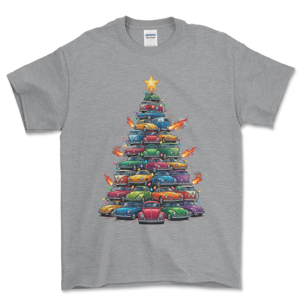 VW Volkswagen Aircooled Juletræ Christmas Tree - Unisex T-Shirt-Beklædning-VW-Grå Sport-S-Forside-Garage Culture Shop- garage - man cave - merchandise