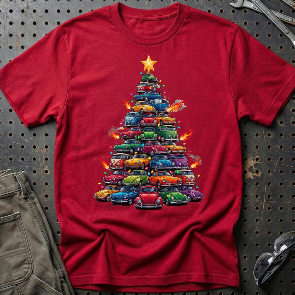 VW Volkswagen Aircooled Juletræ Christmas Tree - Unisex T-Shirt-Beklædning-VW-Rød-S-Garage Culture Shop- garage - man cave - merchandise