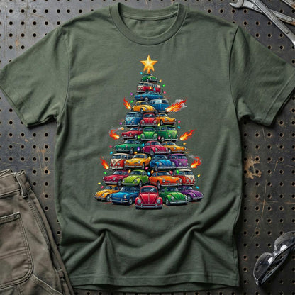 VW Volkswagen Aircooled Juletræ Christmas Tree - Unisex T-Shirt-Beklædning-VW-Grøn Militær-S-Garage Culture Shop- garage - man cave - merchandise