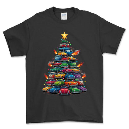 VW Volkswagen Aircooled Juletræ Christmas Tree - Unisex T-Shirt-Beklædning-VW-Sort-S-Forside-Garage Culture Shop- garage - man cave - merchandise