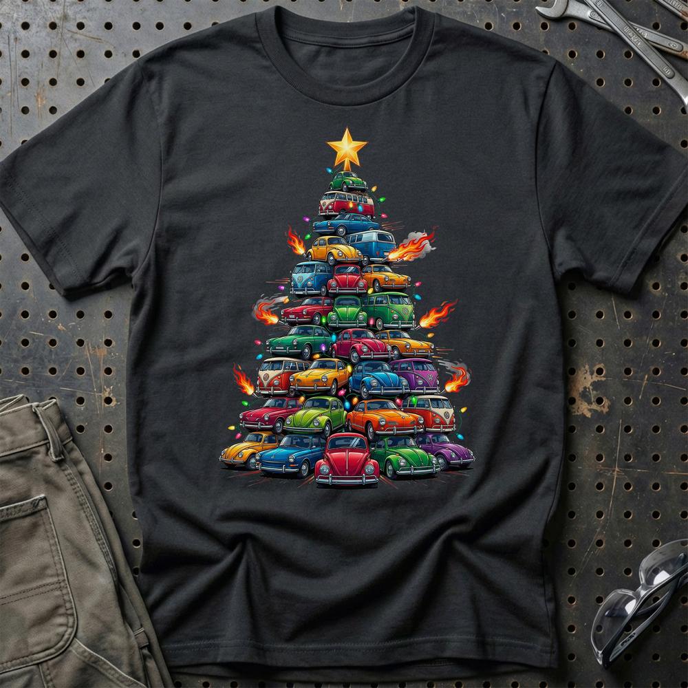 VW Volkswagen Aircooled Juletræ Christmas Tree - Unisex T-Shirt-Beklædning-VW-Sort-S-Garage Culture Shop- garage - man cave - merchandise