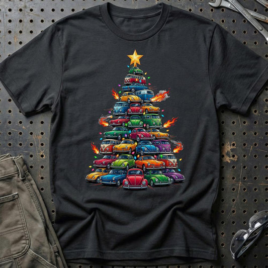 VW Volkswagen Aircooled Juletræ Christmas Tree - Unisex T-Shirt-Beklædning-VW-Sort-S-Garage Culture Shop- garage - man cave - merchandise