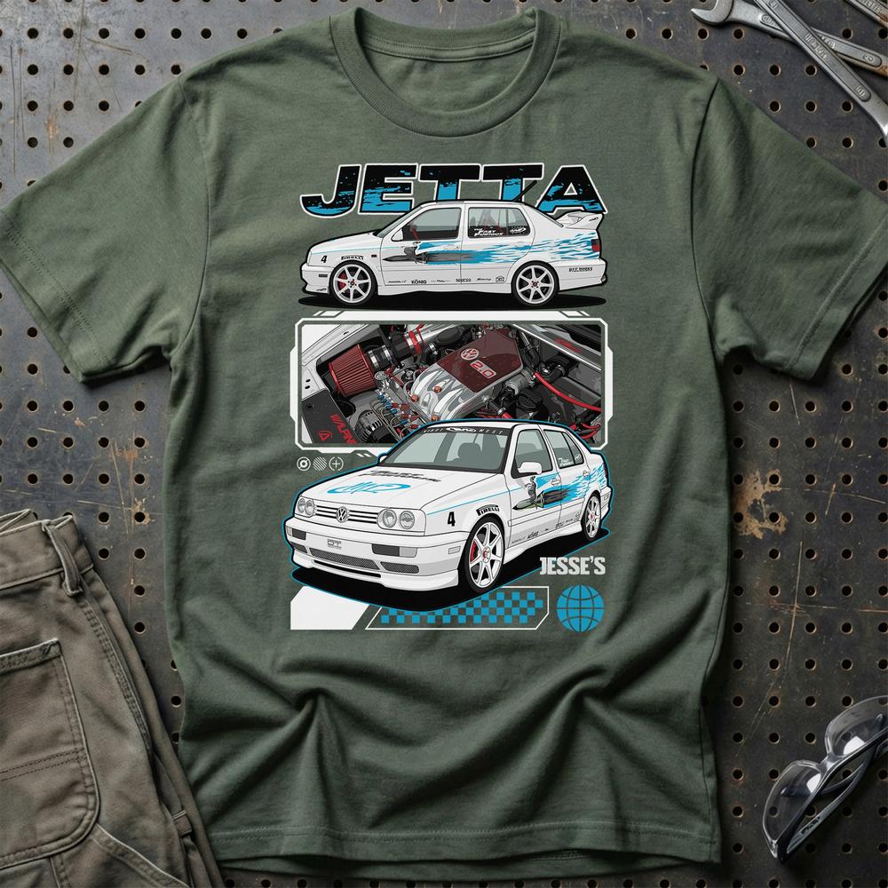 VW Volkswagen Jetta Fast And Furios Cars T-Shirt-Beklædning-VW-Grøn Militær-S-Garage Culture Shop- garage - man cave - merchandise