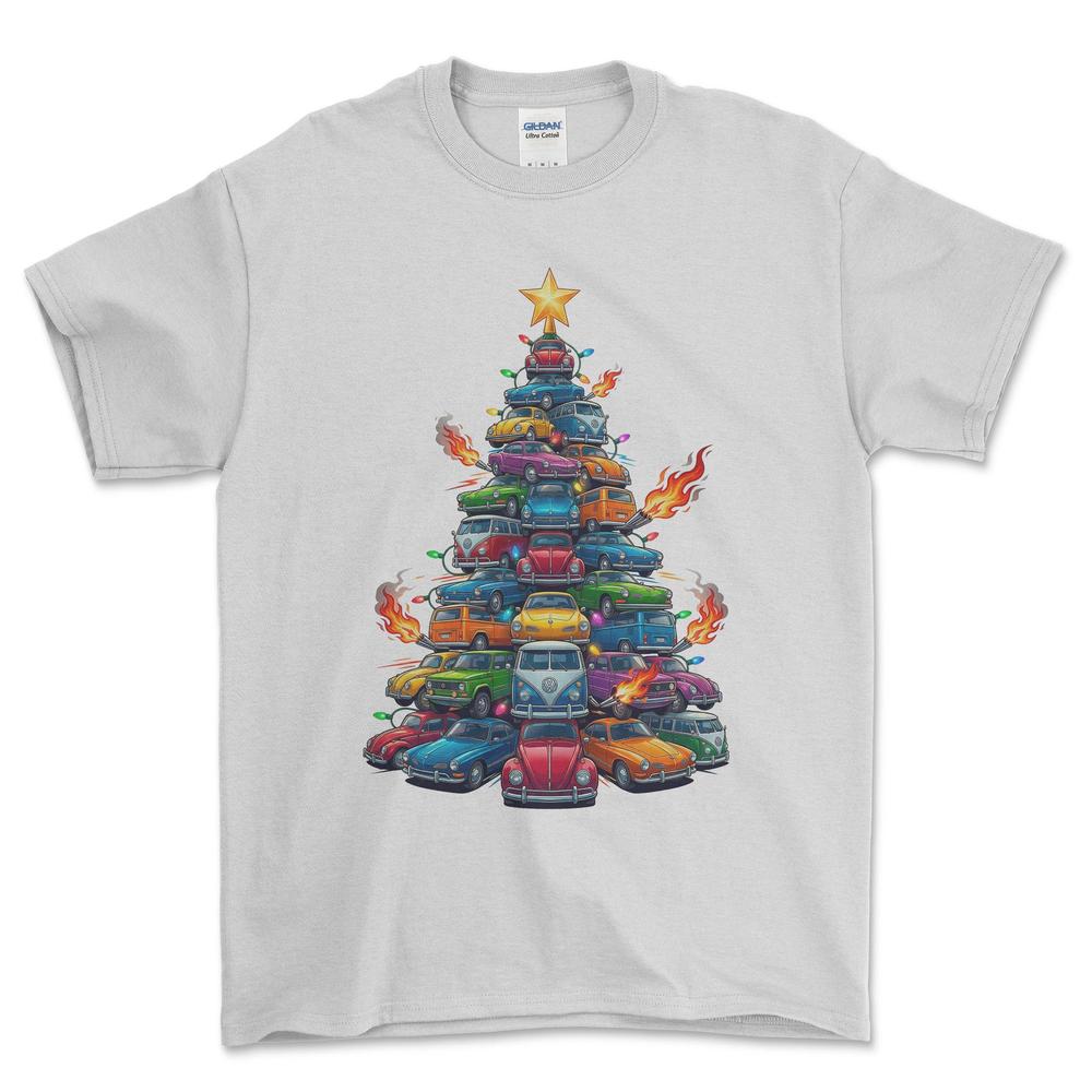 VW Volkswagen Juletræ Christmas Tree - Unisex T-Shirt-Beklædning-VW-Hvid-S-Forside-Garage Culture Shop- garage - man cave - merchandise