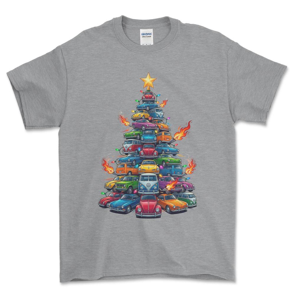 VW Volkswagen Juletræ Christmas Tree - Unisex T-Shirt-Beklædning-VW-Grå Sport-S-Forside-Garage Culture Shop- garage - man cave - merchandise