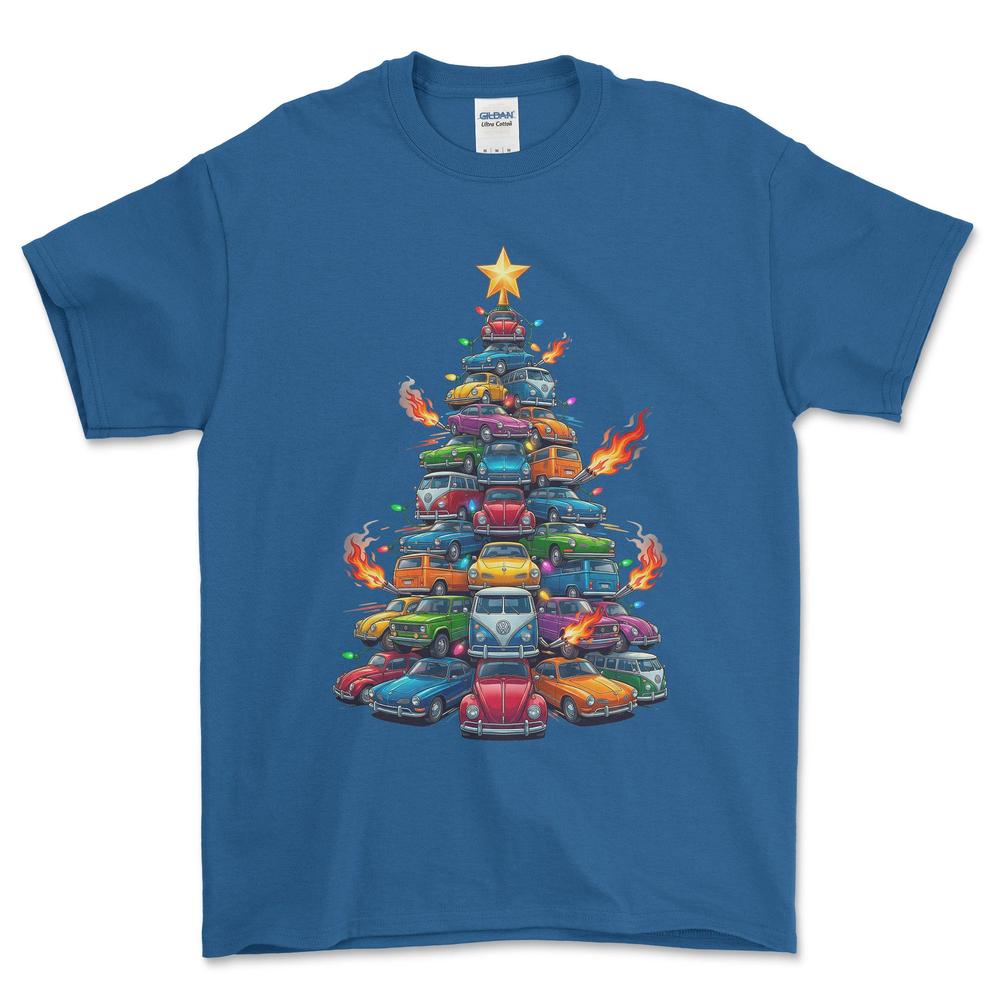 VW Volkswagen Juletræ Christmas Tree - Unisex T-Shirt-Beklædning-VW-Blå Royal-S-Forside-Garage Culture Shop- garage - man cave - merchandise