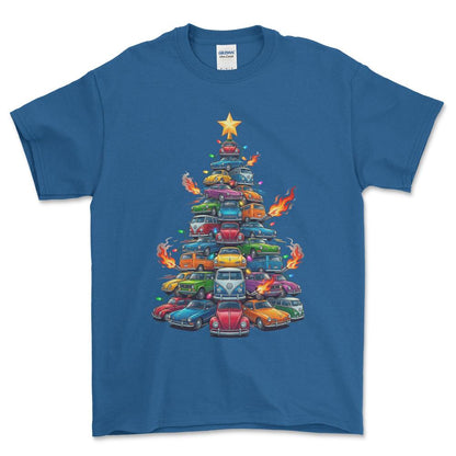 VW Volkswagen Juletræ Christmas Tree - Unisex T-Shirt-Beklædning-VW-Blå Royal-S-Forside-Garage Culture Shop- garage - man cave - merchandise