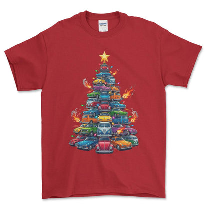 VW Volkswagen Juletræ Christmas Tree - Unisex T-Shirt-Beklædning-VW-Rød-S-Forside-Garage Culture Shop- garage - man cave - merchandise