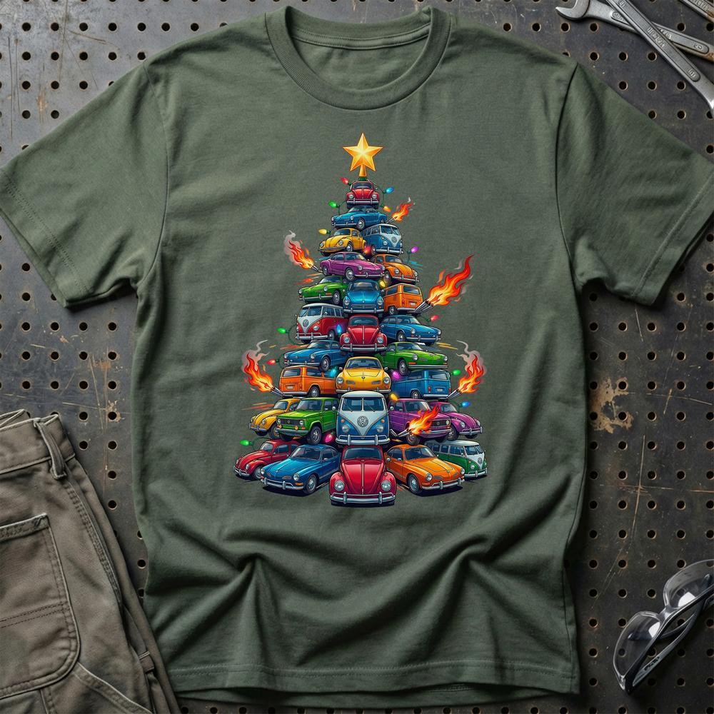 VW Volkswagen Juletræ Christmas Tree - Unisex T-Shirt-Beklædning-VW-Grøn Militær-S-Garage Culture Shop- garage - man cave - merchandise