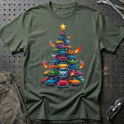 VW Volkswagen Juletræ Christmas Tree - Unisex T-Shirt-Beklædning-VW-Grøn Militær-S-Garage Culture Shop- garage - man cave - merchandise