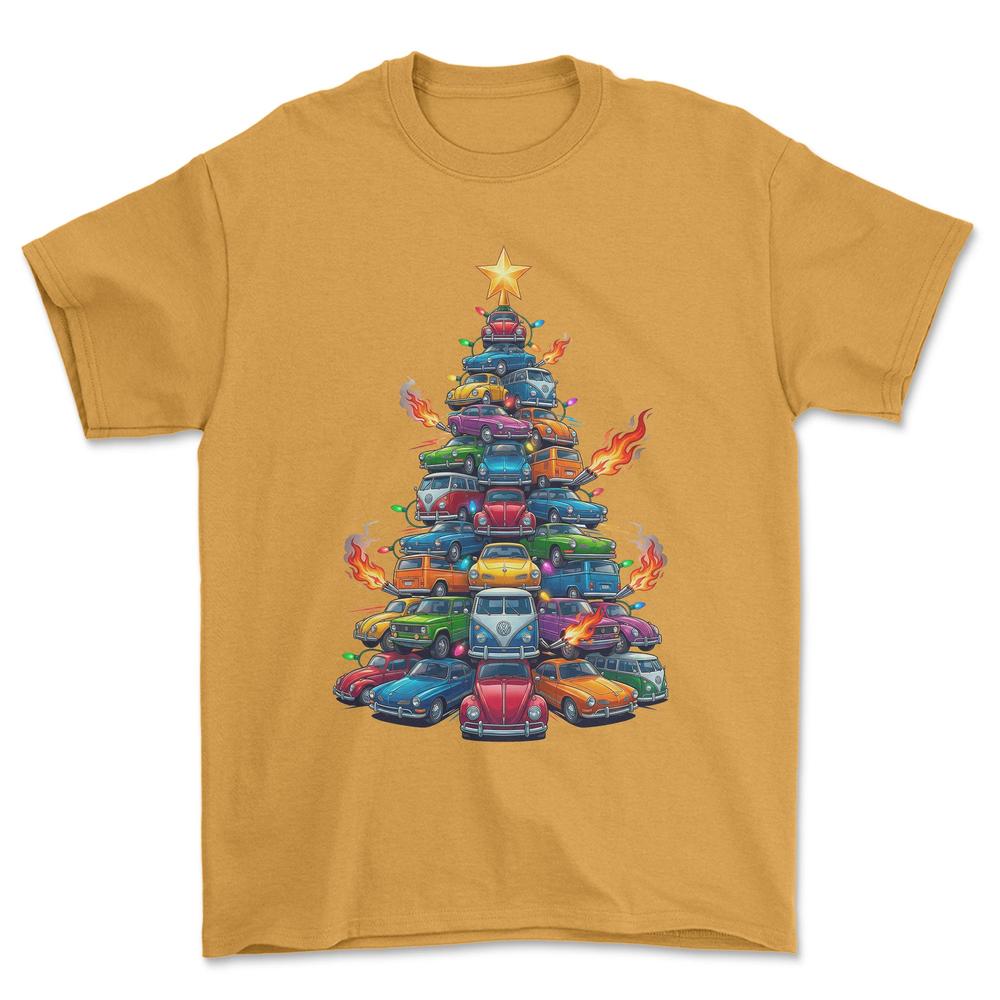 VW Volkswagen Juletræ Christmas Tree - Unisex T-Shirt-Beklædning-VW-Guld-S-Forside-Garage Culture Shop- garage - man cave - merchandise