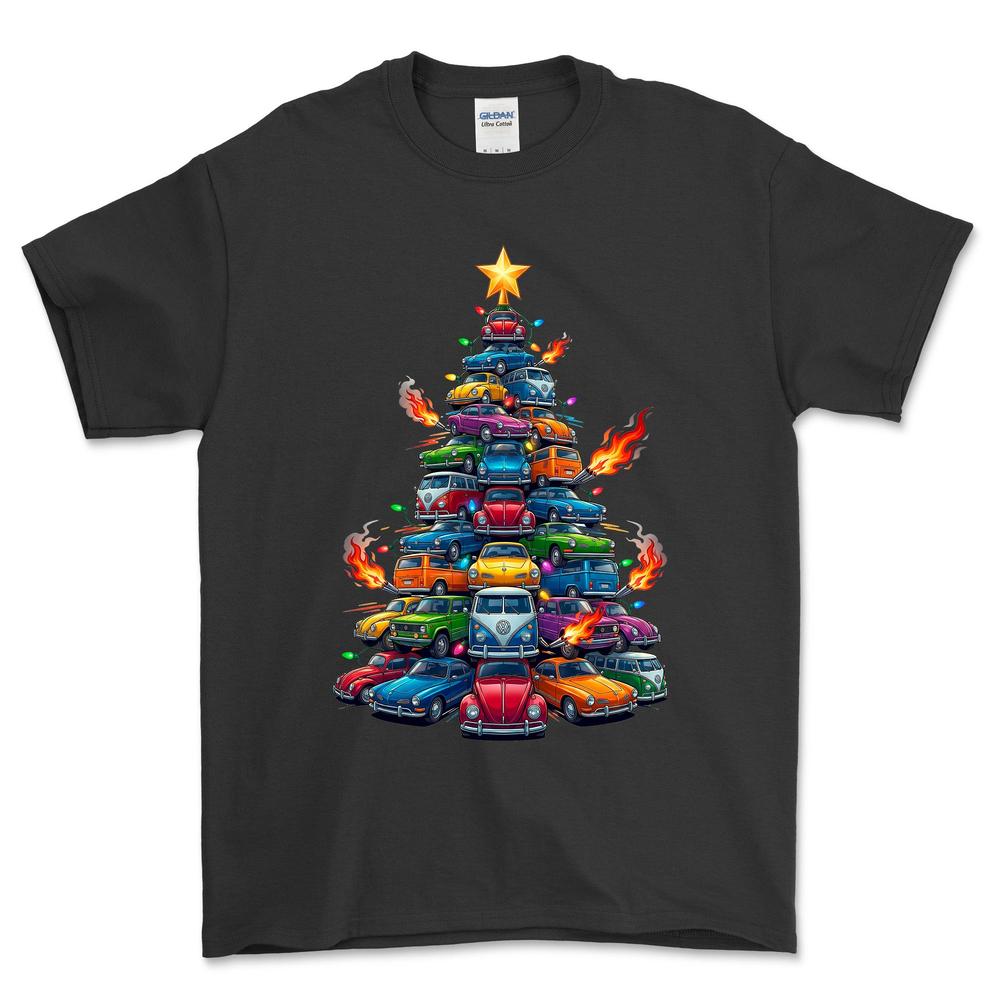 VW Volkswagen Juletræ Christmas Tree - Unisex T-Shirt-Beklædning-VW-Sort-S-Forside-Garage Culture Shop- garage - man cave - merchandise
