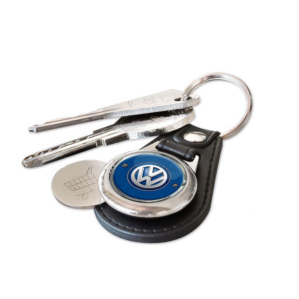 VW Volkswagen - Nøglering med Indkøbsvognsmønt – Metal & Kunstlæder-Nøglering-VW-Garage Culture Shop- garage - man cave - merchandise