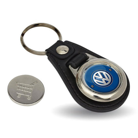 VW Volkswagen - Nøglering med Indkøbsvognsmønt – Metal & Kunstlæder-Nøglering-VW-Garage Culture Shop- garage - man cave - merchandise