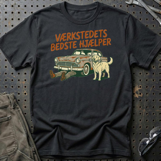 Værkstedets Bedste Hjælper - Unisex T-Shirt , Bomuld-Beklædning-Garage Culture-Sort-S-Garage Culture Shop- garage - man cave - merchandise