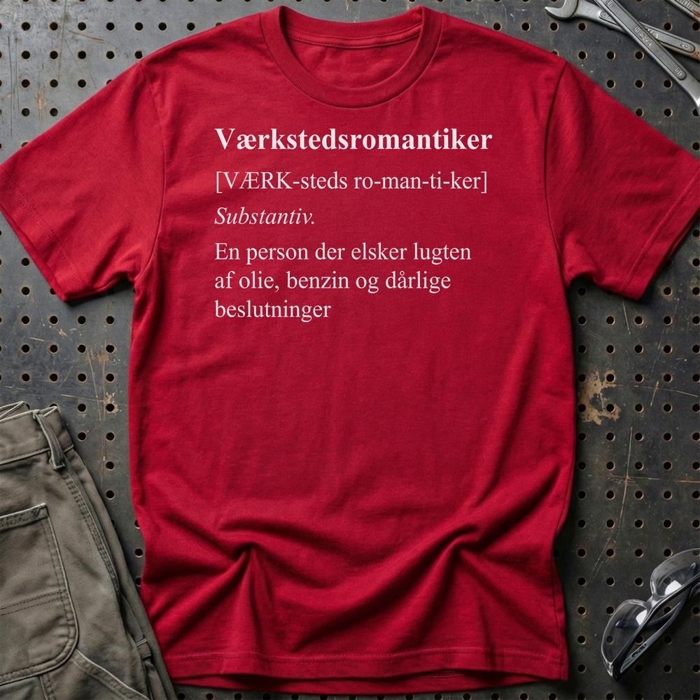 Værkstedsromantiker - Garage & Benzin Livsstil T-Shirt-Beklædning-Garage Culture-Rød-S-Garage Culture Shop- garage - man cave - merchandise